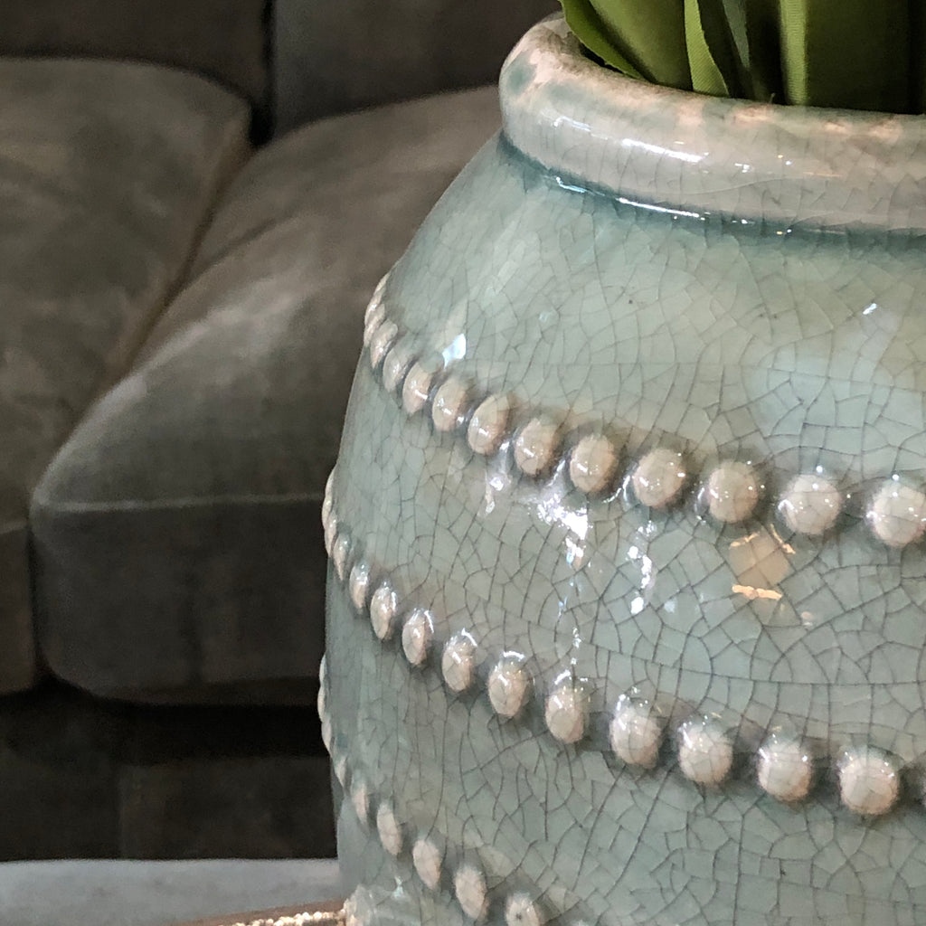 Duck Egg Crackle Glazed Bobble Rings Vase 31cm C