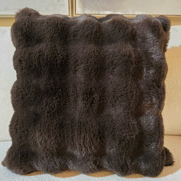 EXTREME SOFT TEXTURED CUSHION IN FAUX RABBIT CHOCOLATE 1