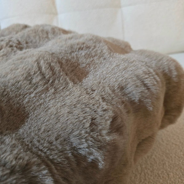 EXTREME SOFT TEXTURED CUSHION IN FAUX RABBIT TAUPE 2