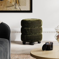 Emile Olive Chenille Velvet Occasional Footstool 50cm | Annie Mo's