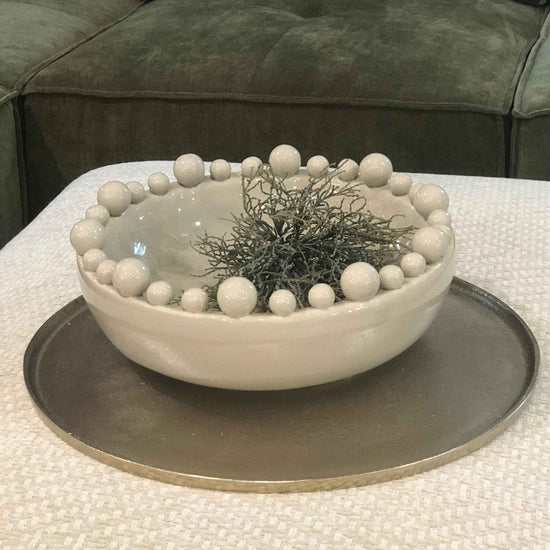Emmerdale Cream Crackle Glazed Large Bowl with Ball Detail