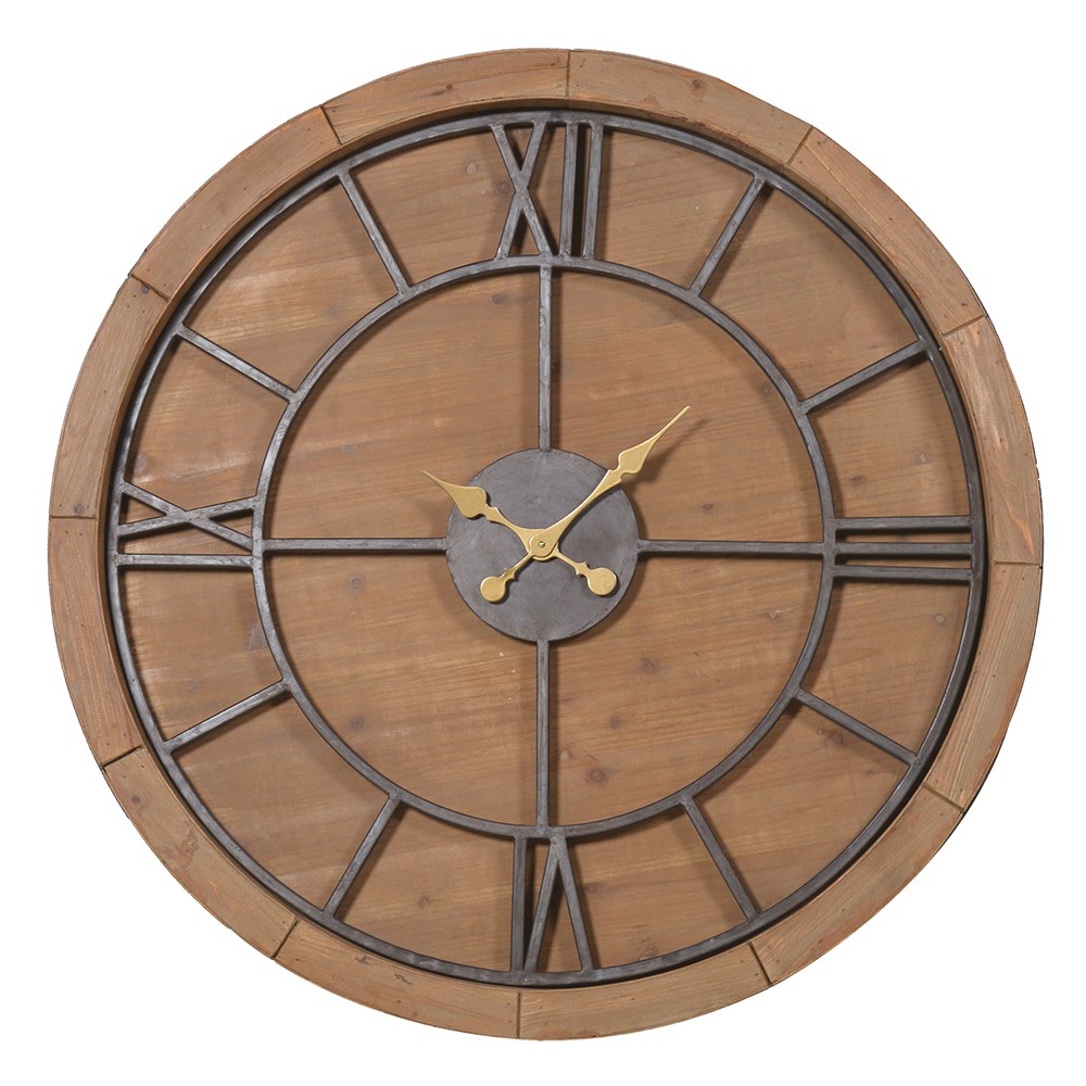 Large Wood and Metal Roman Numerals Wall Clock B