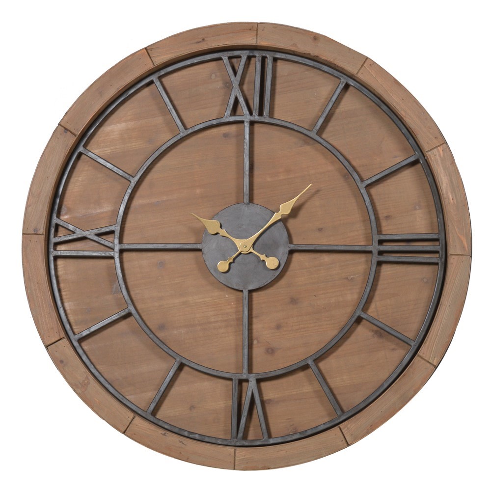 Large Wood and Metal Roman Numerals Wall Clock