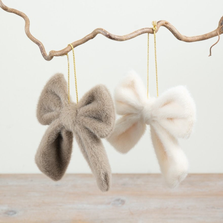 Faux Fur Bow Hanging Decoration 13cm