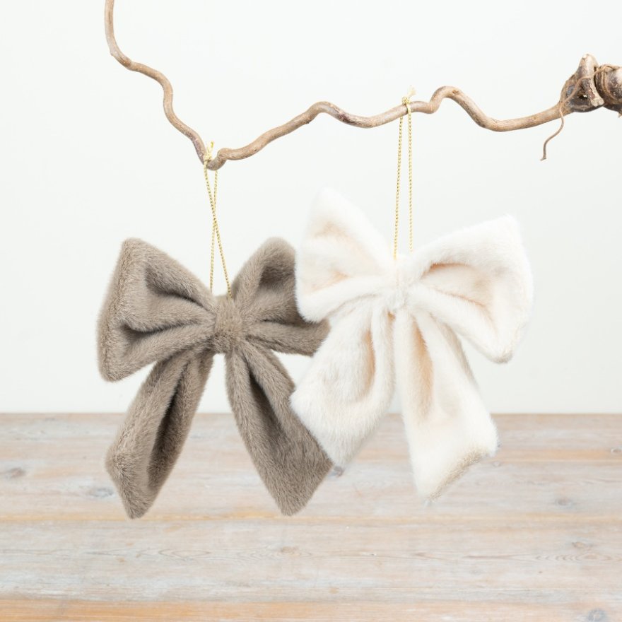 Faux Fur Bow Hanging Decorations 20cm - Colour Choice