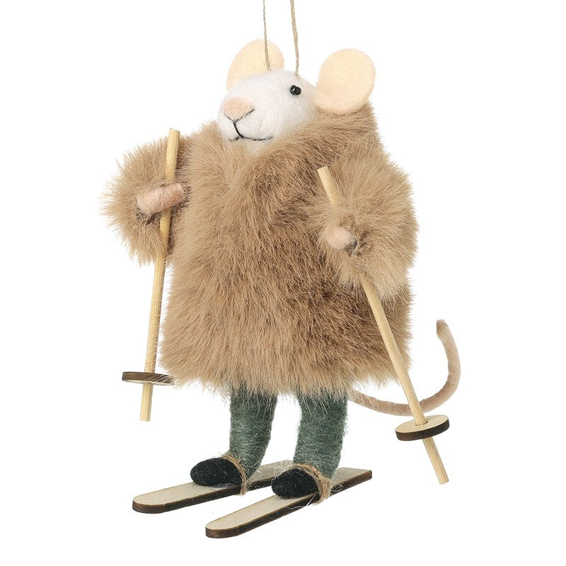 Felt Skiing Mouse In Coat 12cm | Annie Mo's