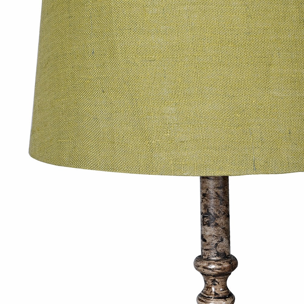 Finial Table Lamp with Green Linen Shade 78cm B