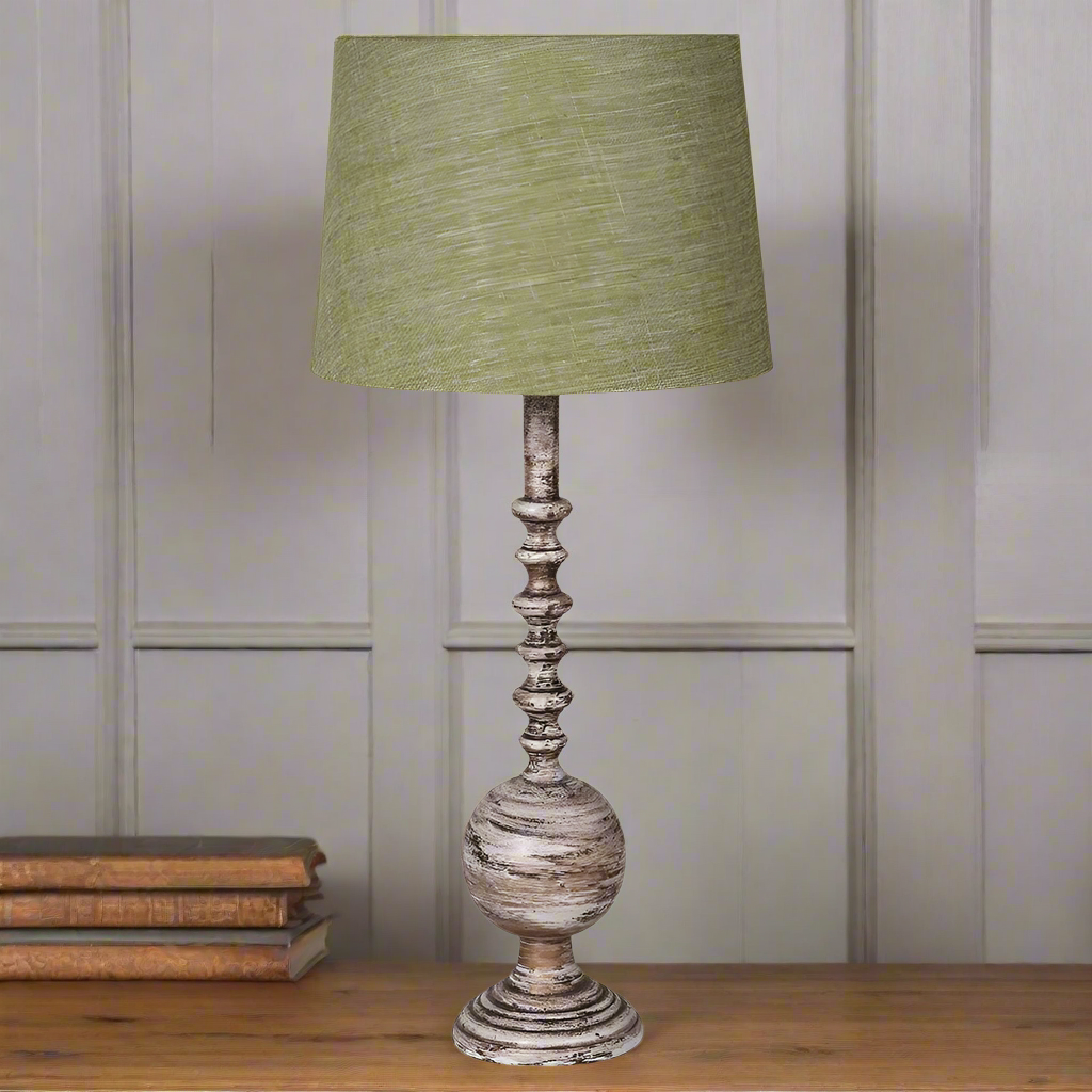 Finial Table Lamp with Green Linen Shade 78cm | Annie Mo's
