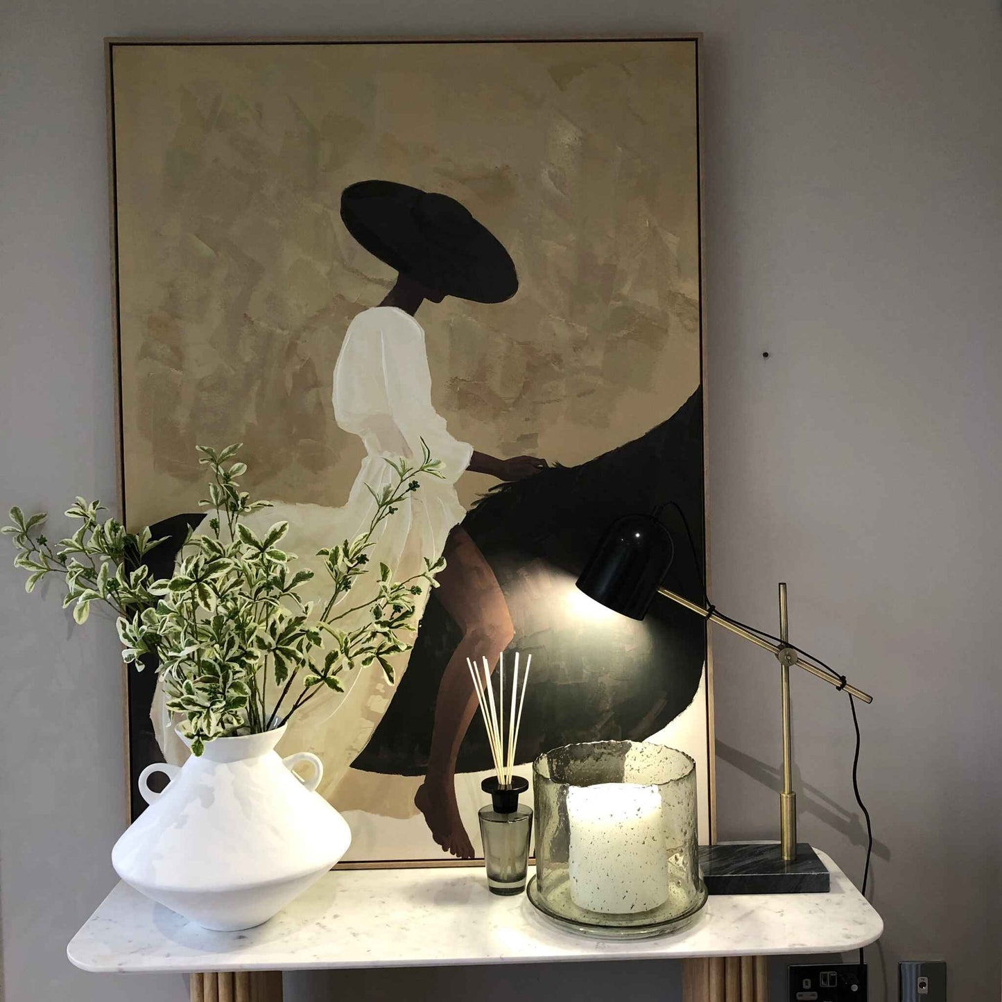 Framed Lady on Horse Print