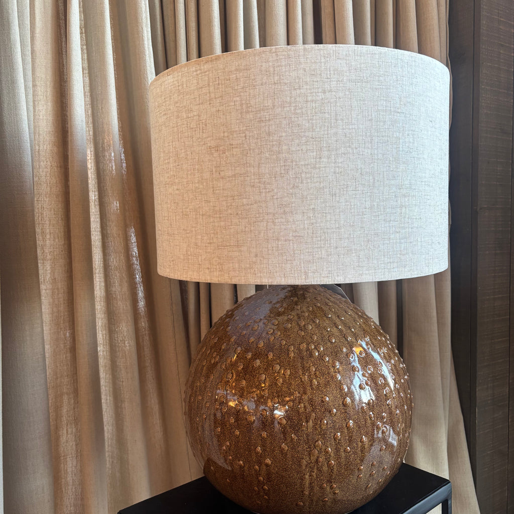 Brown Ceramic Pimpled Ball Table Lamp with Shade 63cm