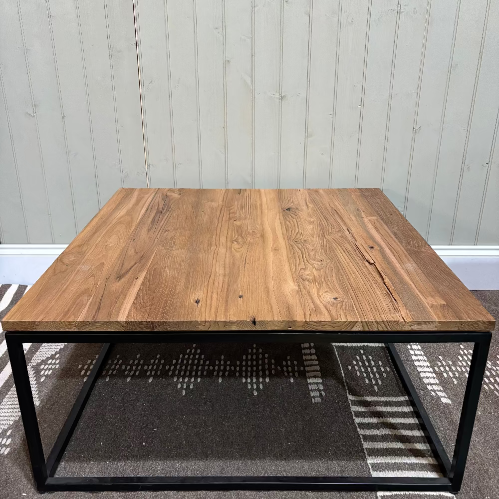 Untreated Solid Teak and Iron Coffee Table 85 x 85cm-D