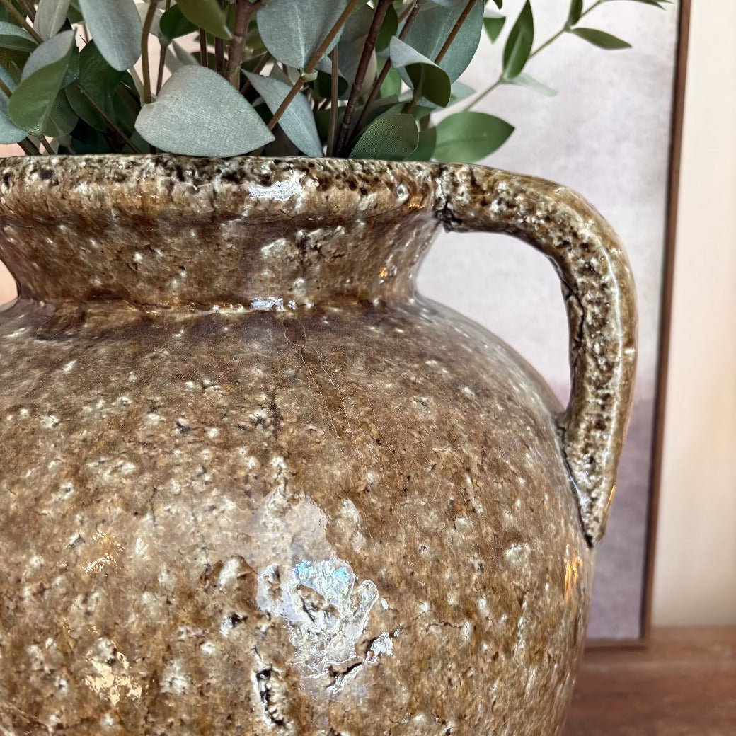 Brown Glaze Double Handled Vase 40cm-C