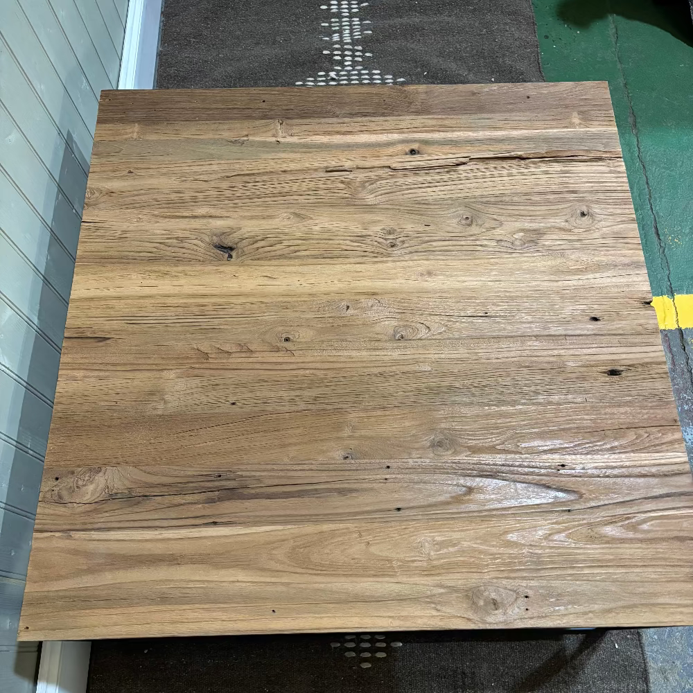 Untreated Solid Teak and Iron Coffee Table 85 x 85cm-E