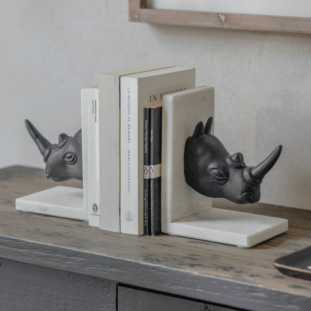 Macleod Rhino Bookends on Marble Base | Annie Mo's