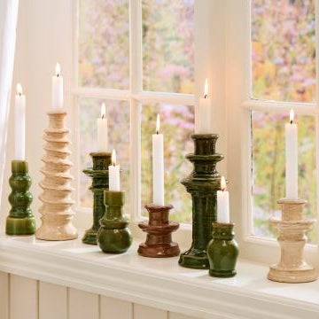Glazed Moss Green Dinner Candle Holder 10cm