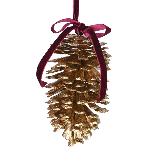 Gold Pinecone with Red Ribbon 20cm