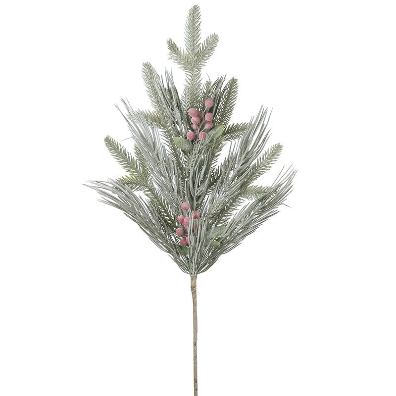 Green Leaf Spray With Frosted Berries 68cm