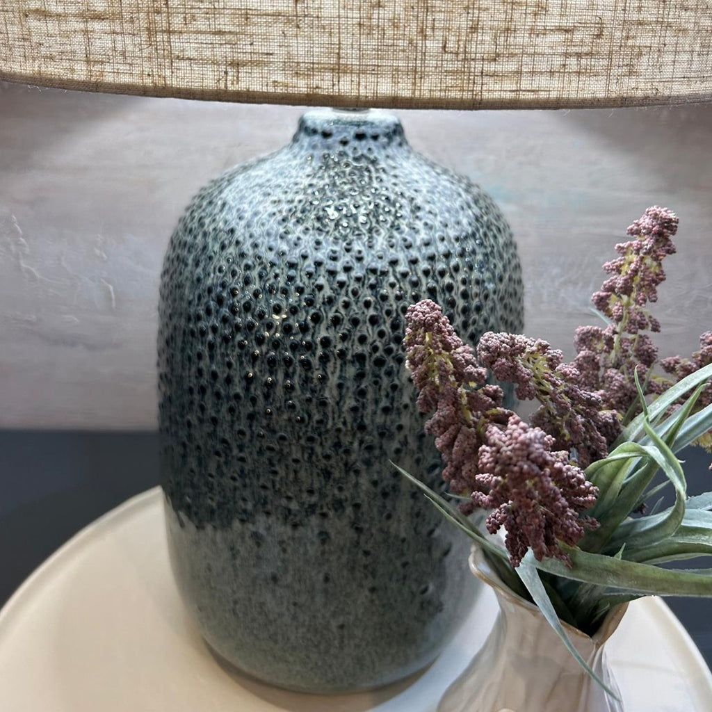 Green Base Table Lamp with Linen Shade 57cm B