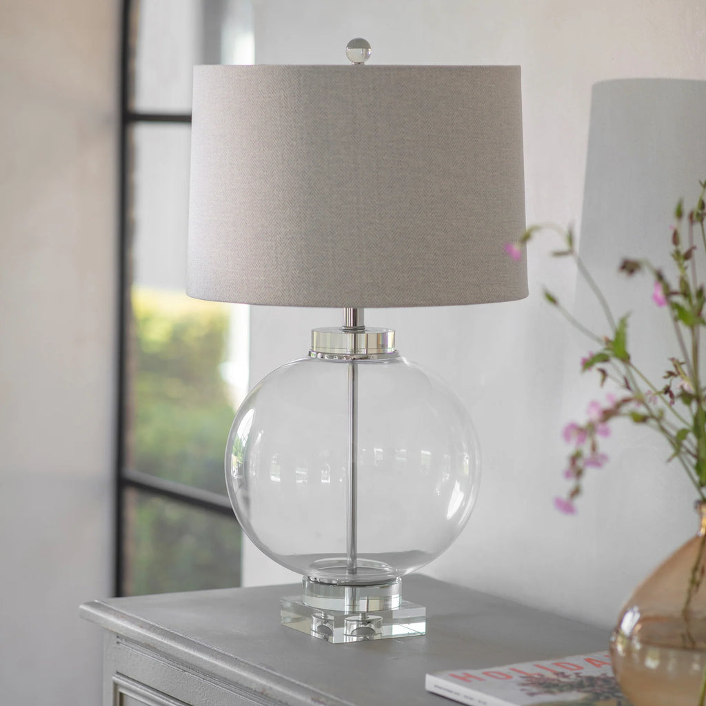 Clifton Round Glass and Solid Crystal Lamp with Shade 66cm