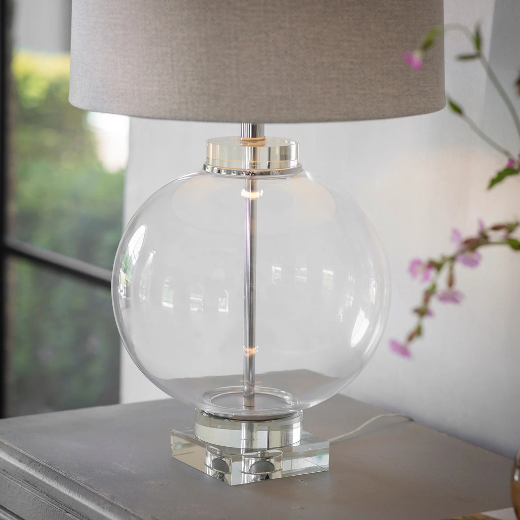 Clifton Round Glass and Solid Crystal Lamp with Shade 66cm