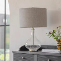 Clifton Bubbled Glass Lamp with Grey Herringbone Shade 63cm