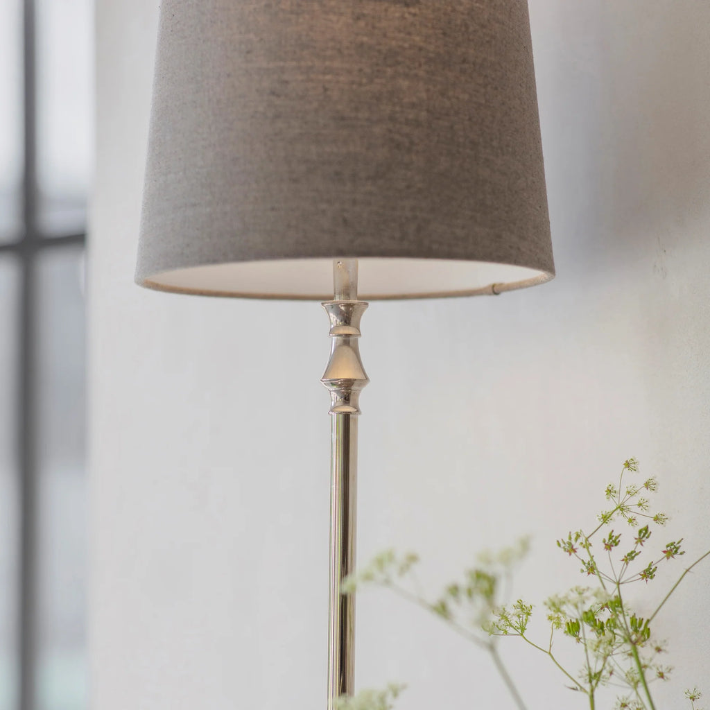 Rotherfield Nickel Candlestick Lamp with Grey Linen Shade 74cm