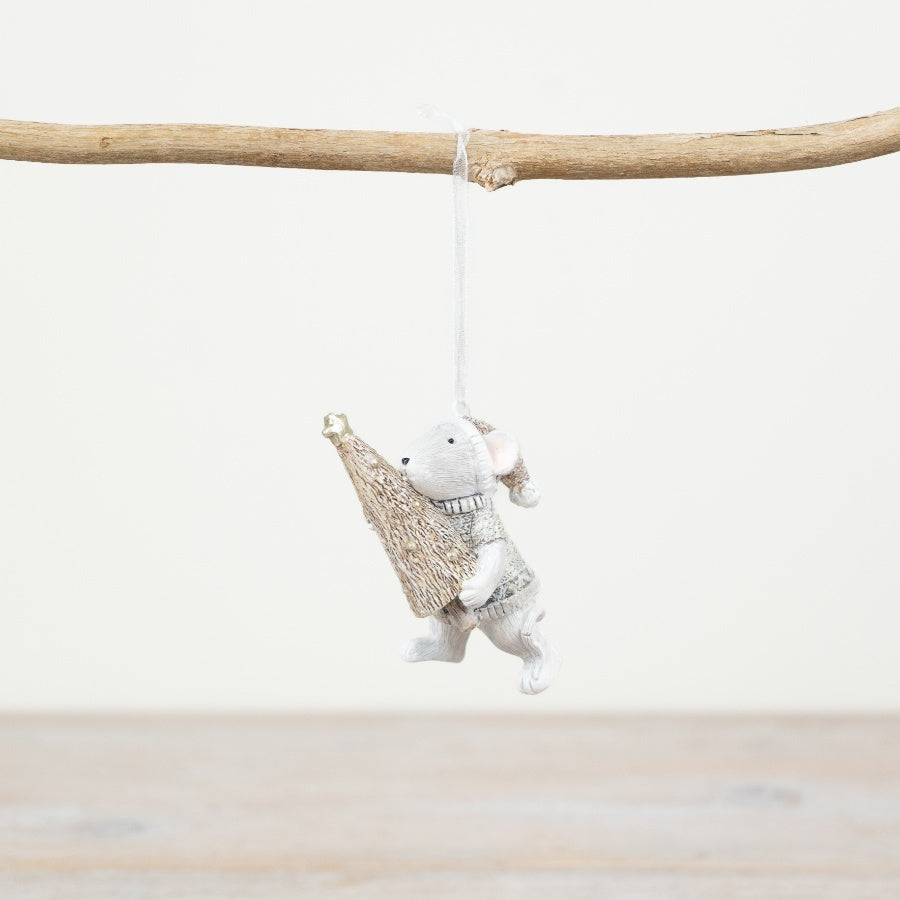 Hanging Mouse with Christmas Tree 9cm | Annie Mo's