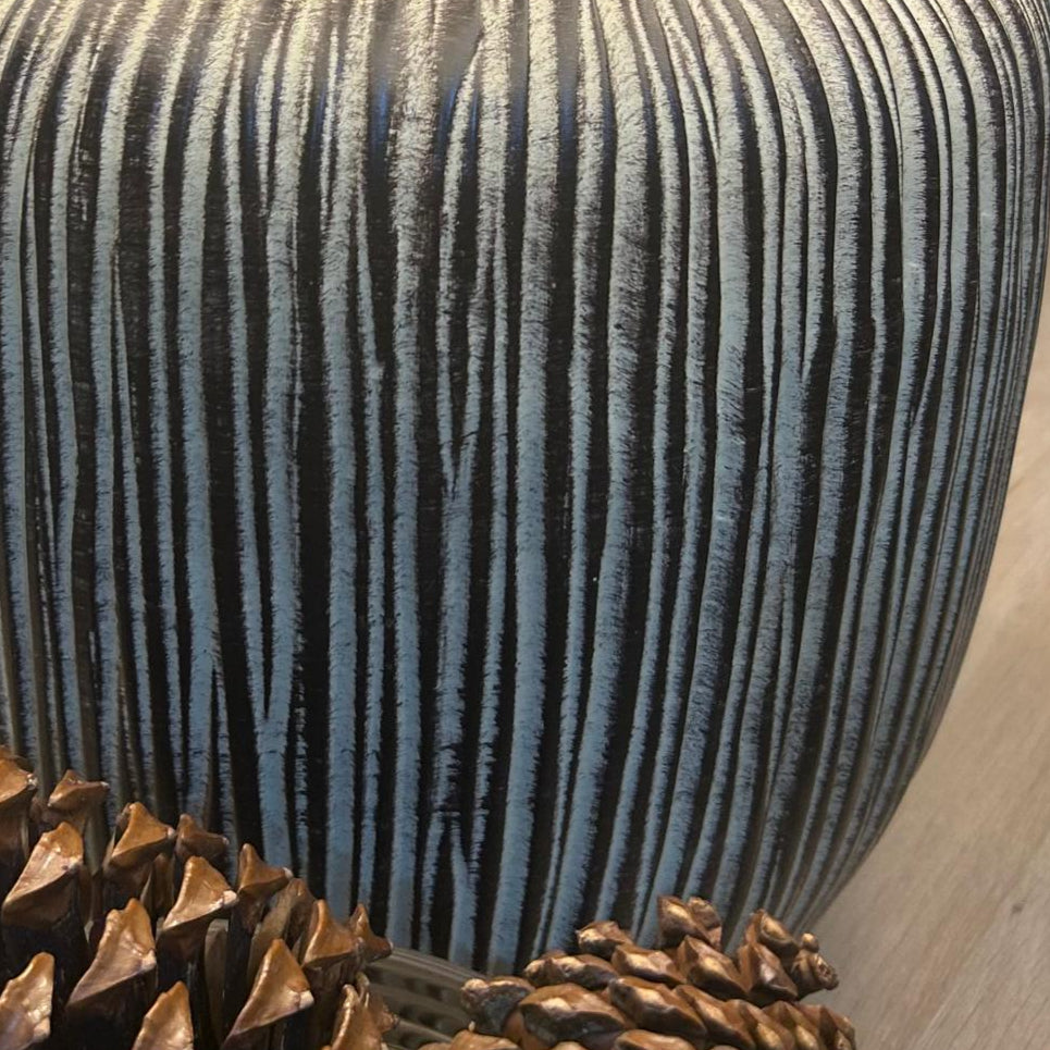 Ochre Carved Textured Table Lamp With Linen Shade 71cm