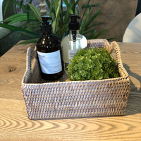 Rattan Square Baskets in Natural White Wash - Size Choice