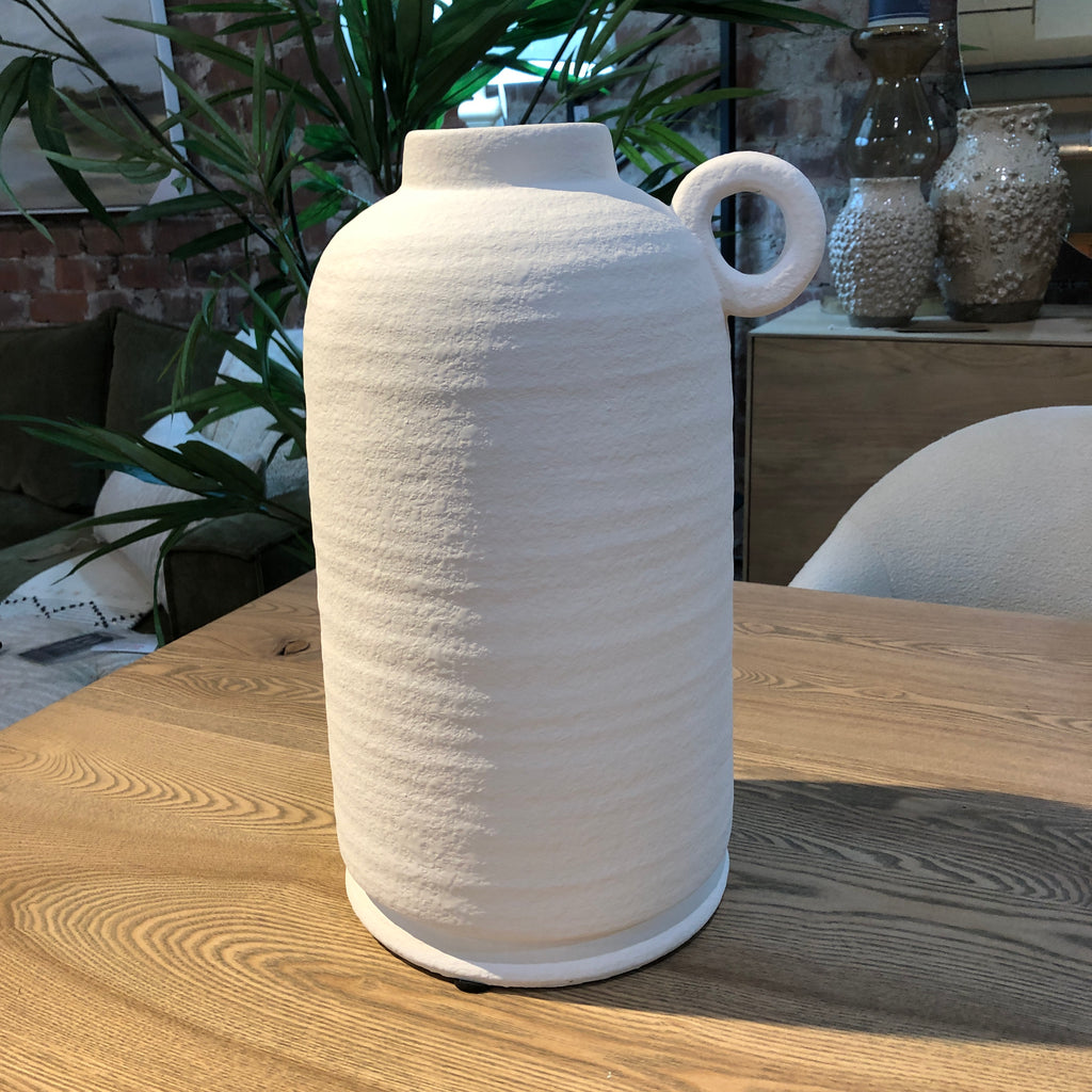 White Cement Vase with Handle 40cm