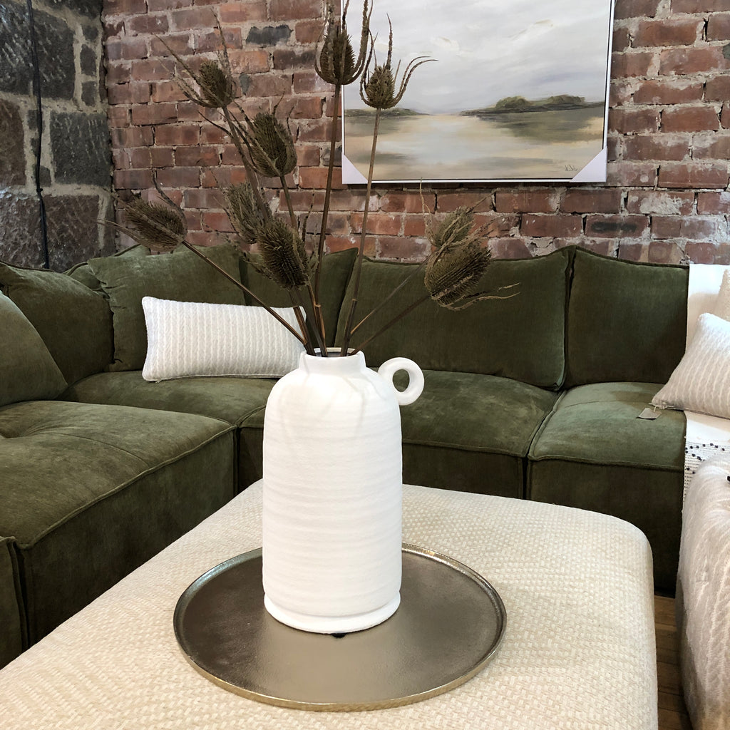 White Cement Vase with Handle 40cm