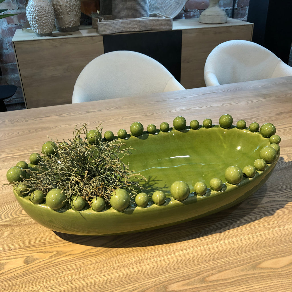 Emmerdale Large Decorative Green Oval Bobble Bowl 58cm