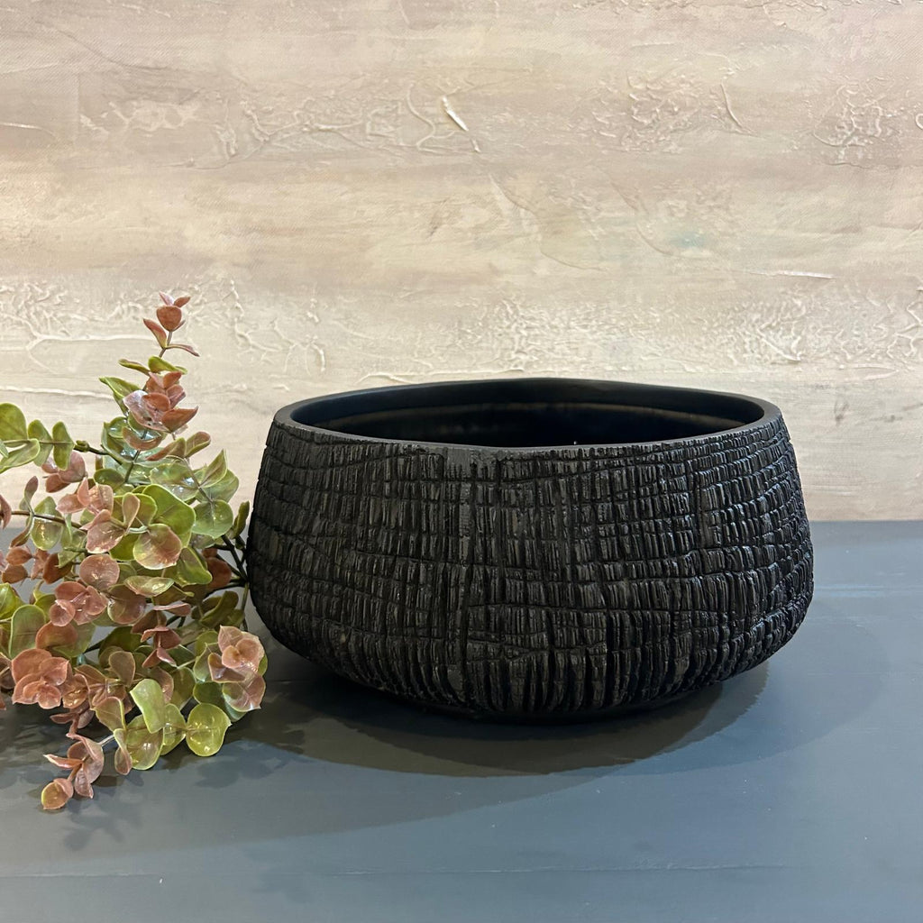 Small Low Black Textured Planter Pot 30cm