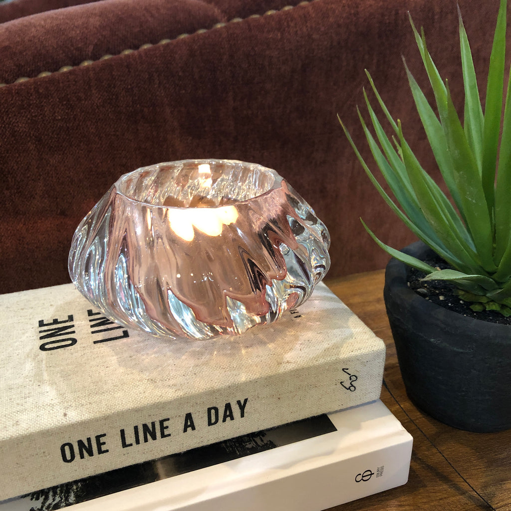 Pink Glass Tea Light Candle Holder 12cm - CLEARANCE | Annie Mo's