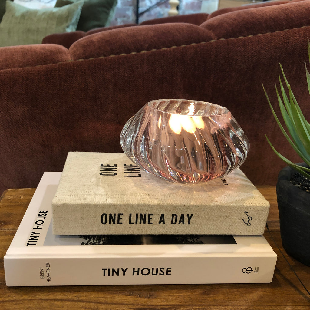 Pink Glass Tea Light Candle Holder 12cm