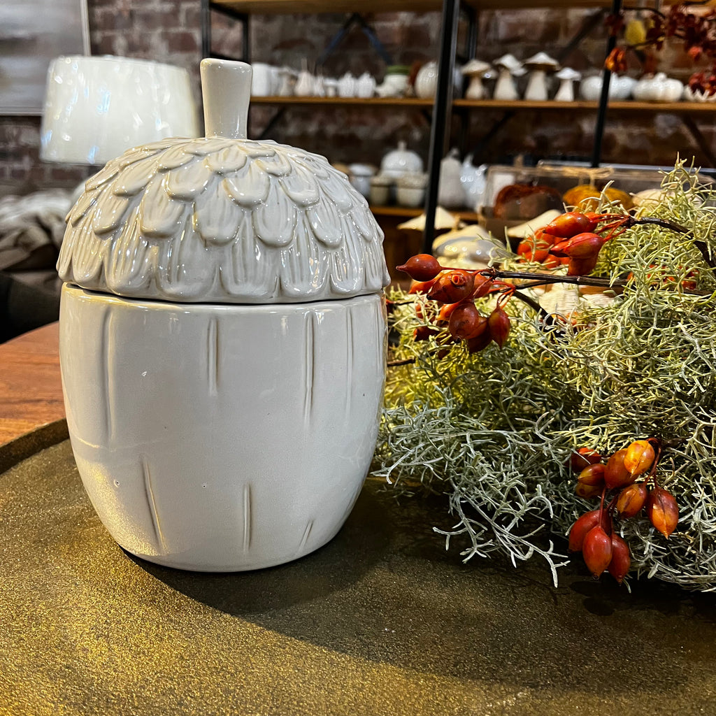White Ceramic Acorn Lidded Jar 24cm