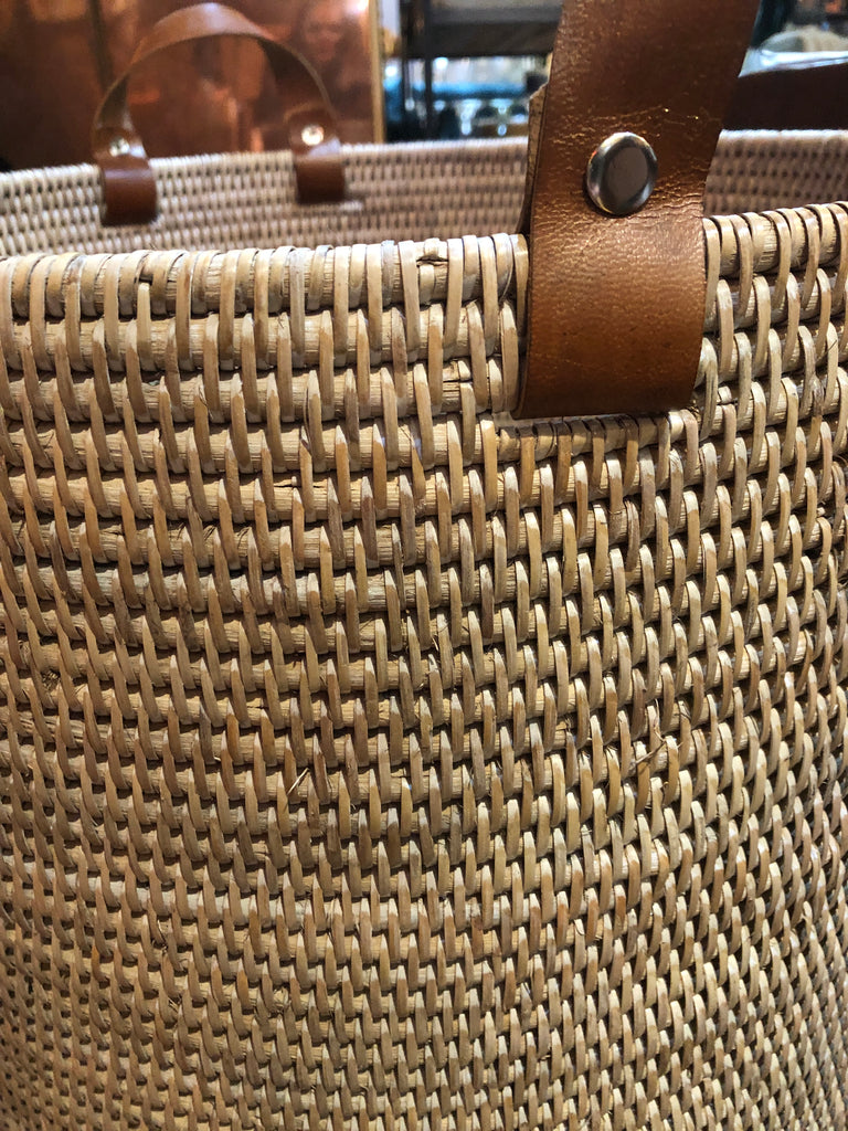 Rattan Round Laundry Round Laundry Basket with Leather Handles 70cm