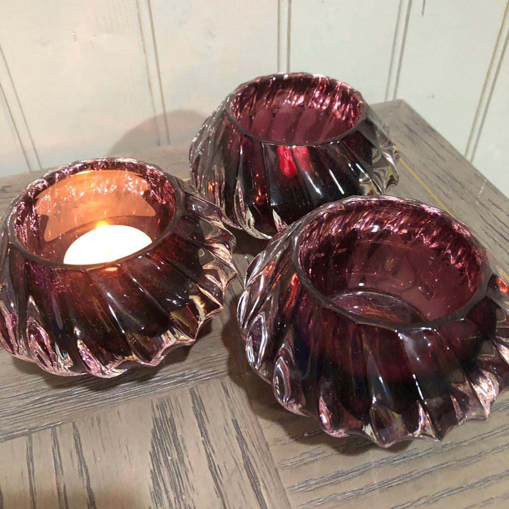 Plum Glass Tea Light Candle Holder 12cm - CLEARANCE