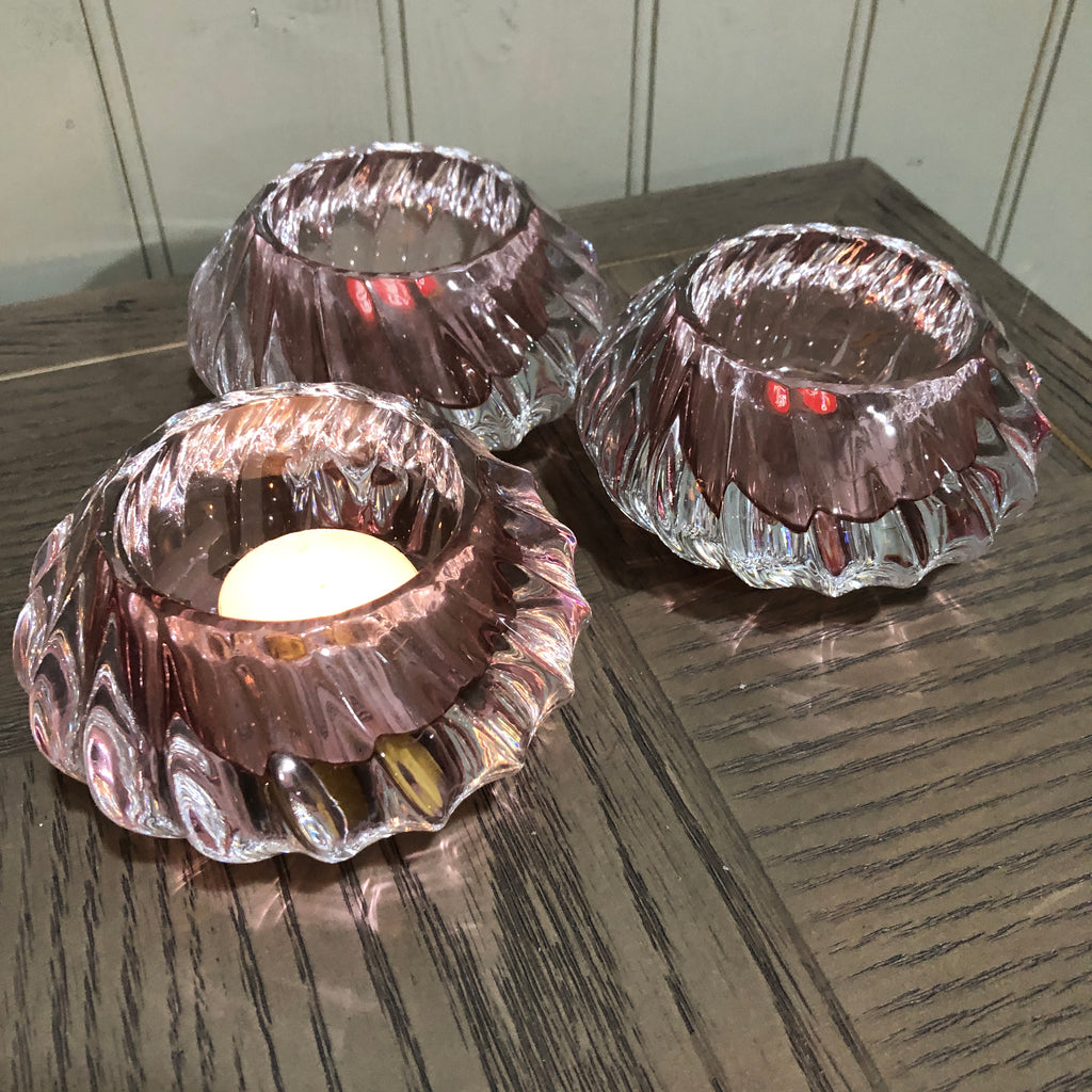 Pink Glass Tea Light Candle Holder 12cm