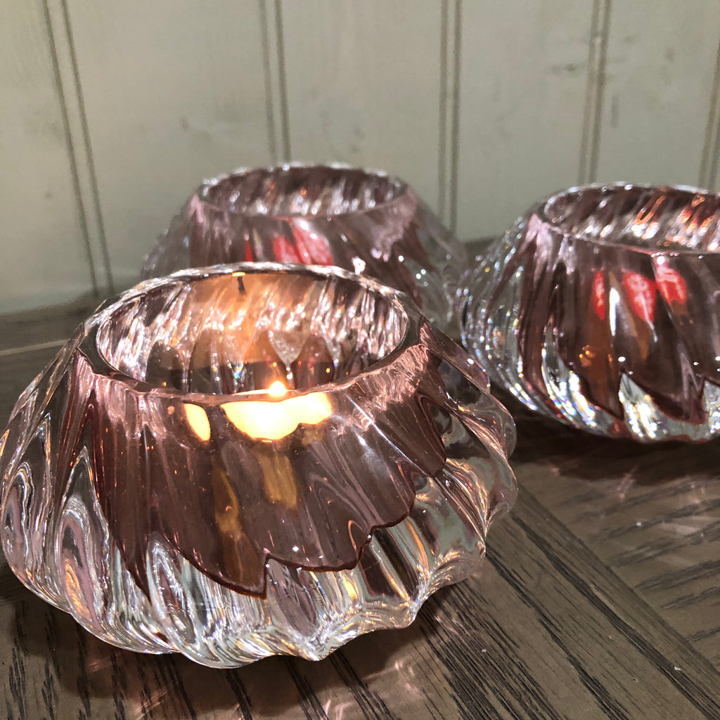 Pink Glass Tea Light Candle Holder 12cm