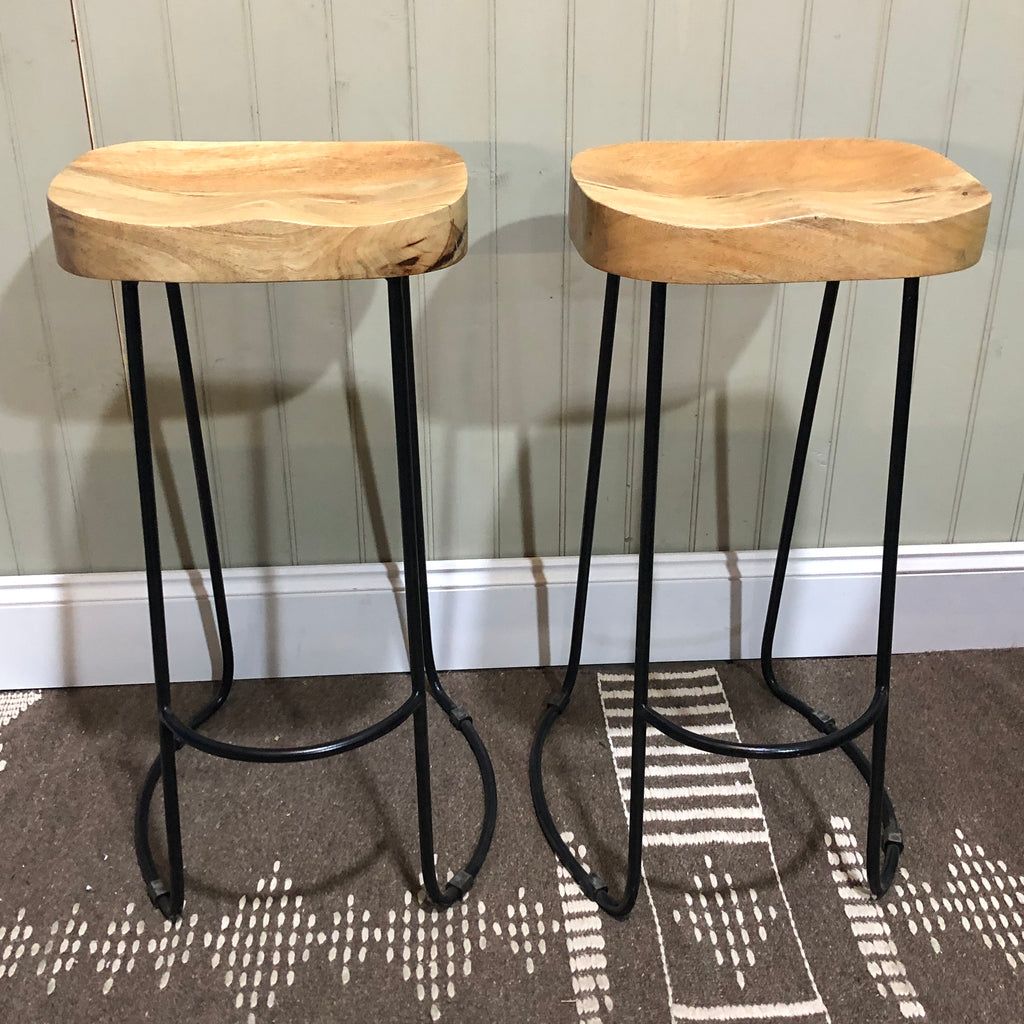 Pair of Weathered Oak and Metal Stools - CLEARANCE