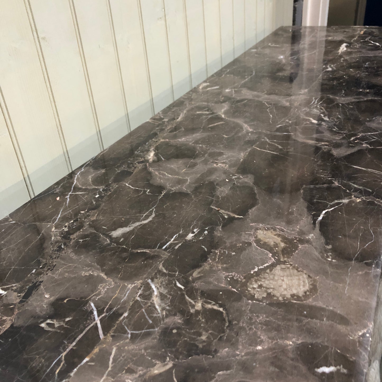 French Brown Marble and Antiqued Gunmetal Console Table 140cm - CLEARANCE