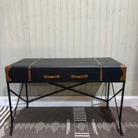 Black Faux Leather Desk with Black Metal Legs - CLEARANCE | Annie Mo's