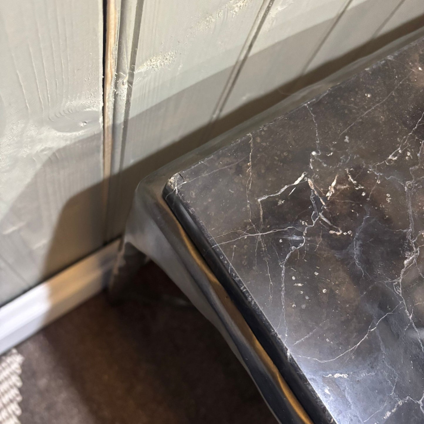 French Brown Marble and Antiqued Gunmetal Square Forged Coffee Table 90cm - CLEARANCE