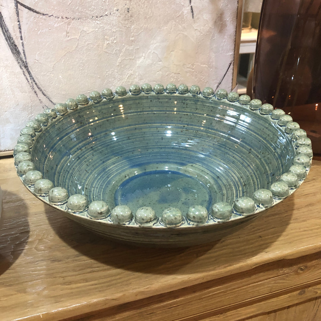 Mediterranean Reactive Glaze Ceramic Bowl Blue Green 37cm