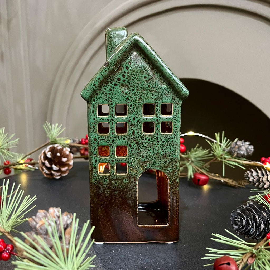 Tall Porcelain Green Melange Houses 17cm | Annie Mo's