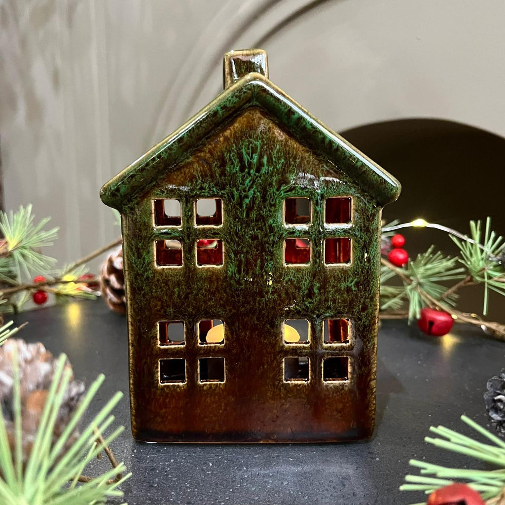 Small Porcelain Green Melange Houses 14cm | Annie Mo's