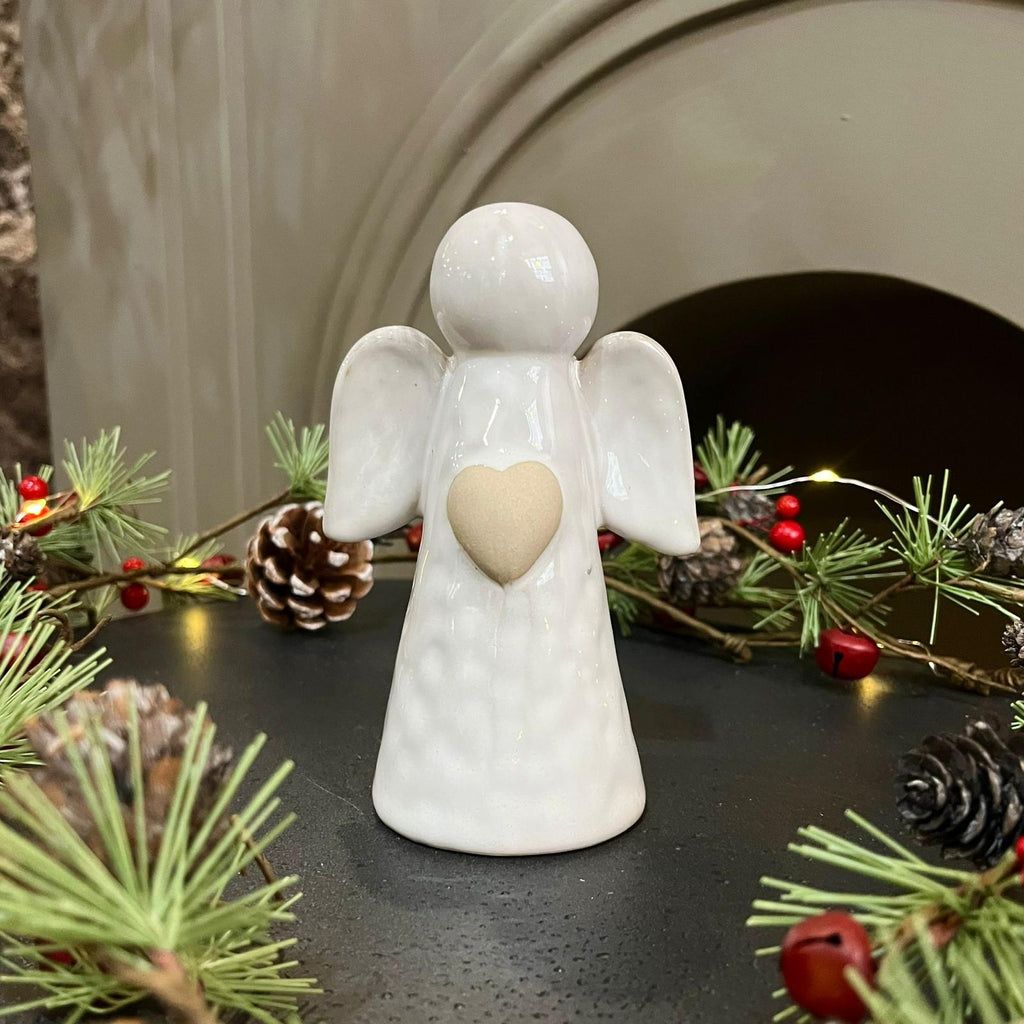 White Glazed Ceramic Angel Ornament 13cm | Annie Mo's