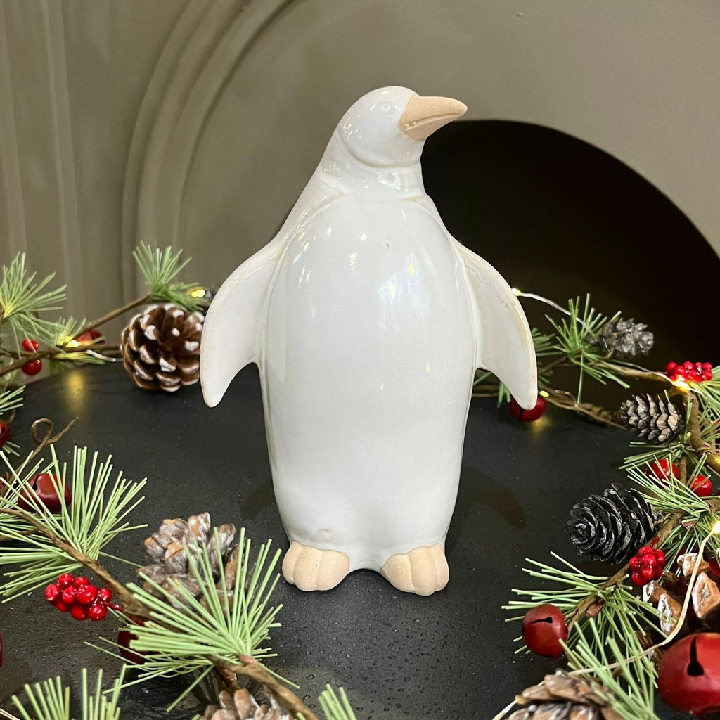 Large Stone Glazed Ceramic Penguin Ornament 17cm