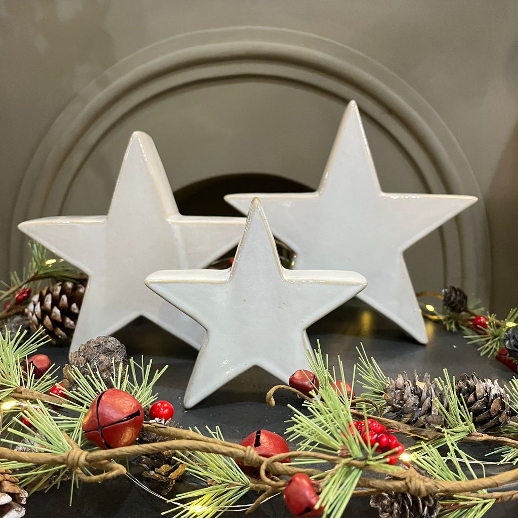 Glazed Ceramic Star Ornament with Textured Detail - Size Choice